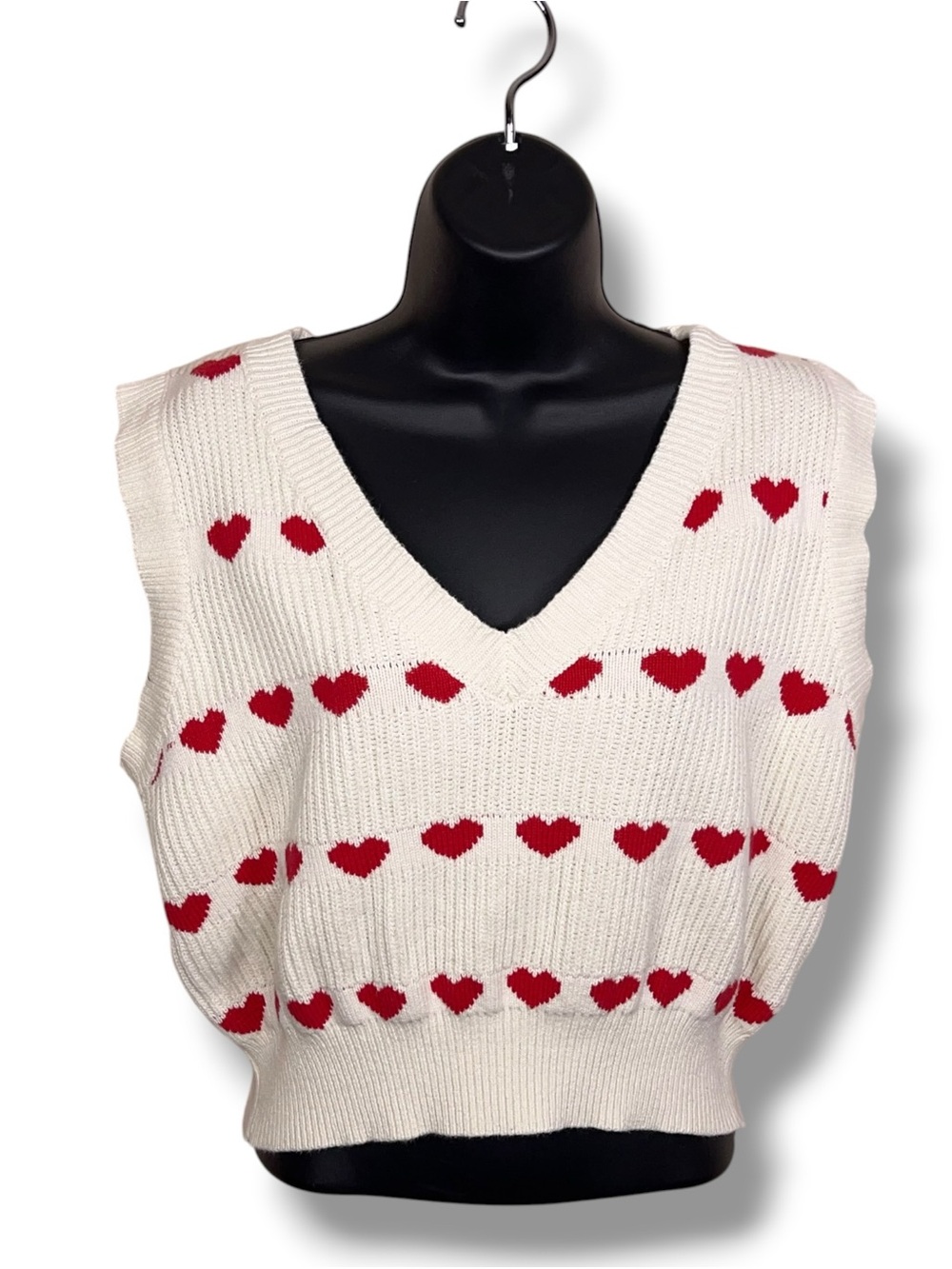 Women’s Medium Freaks Store Japanese Sweater Vest Ivory Cream Red Heart Japan